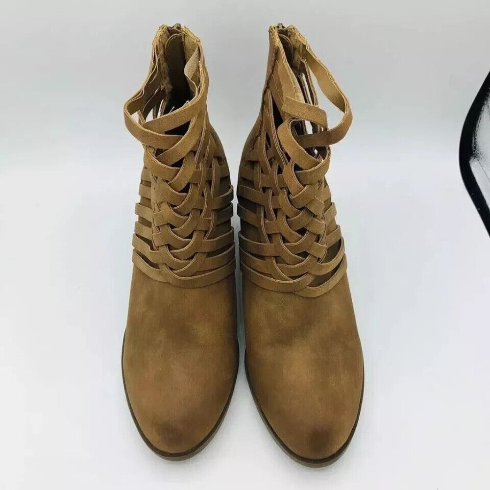 Arizona Jeans Womens Boots 9.5 Olympia Booties Memory Foam Brown Ankle Zip Weave - Picture 5 of 11